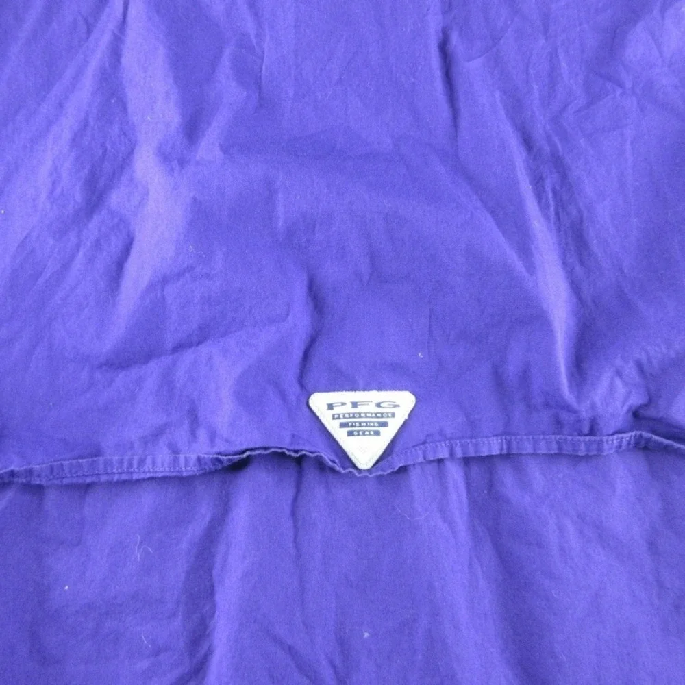 LSU Tigers Shirt Mens L Purple Columbia PFG Short Sleeve Button Up Fishing NCAA